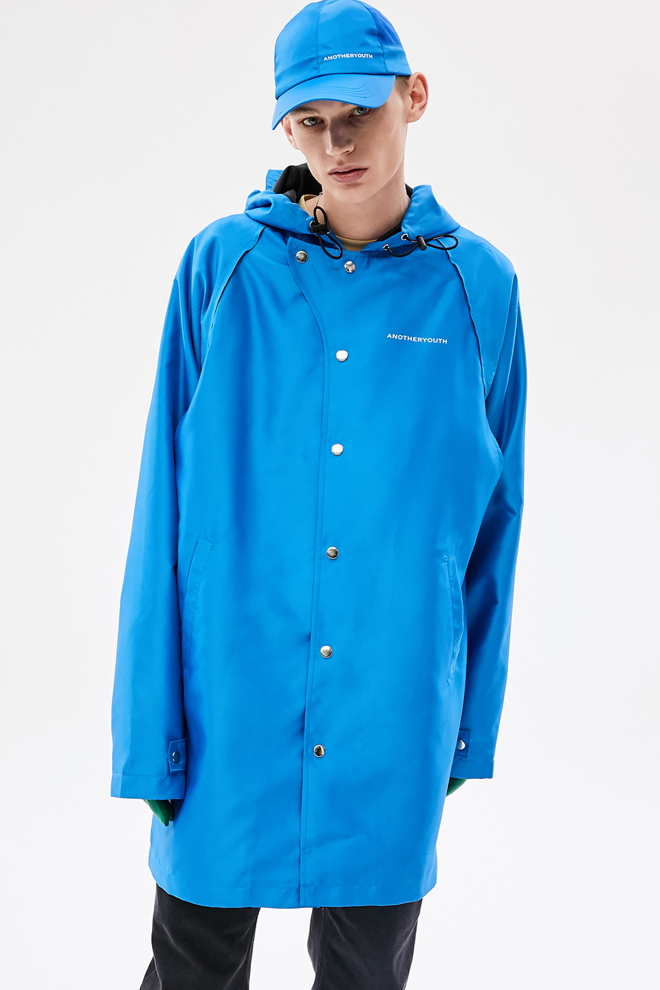 slit hood coat - blue